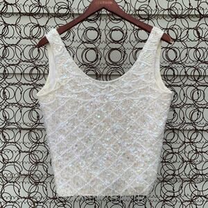 Vintage 60s Helen Fashions 100% wool beaded and sequined cream sleeveless blouse